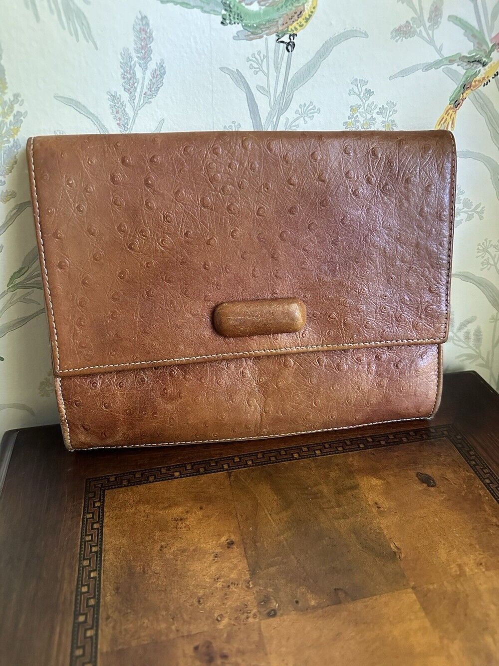 Unisa Brown Ostrich Skin Handbag/Clutch, Made in Uruguay 10.5x8.5x1